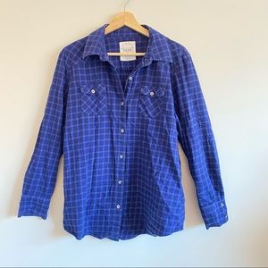 Izod 100% Cotton Blue Purple Plaid Flannel Button Up L